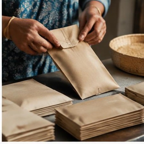 Plain folded paper wrapping prepared for incense